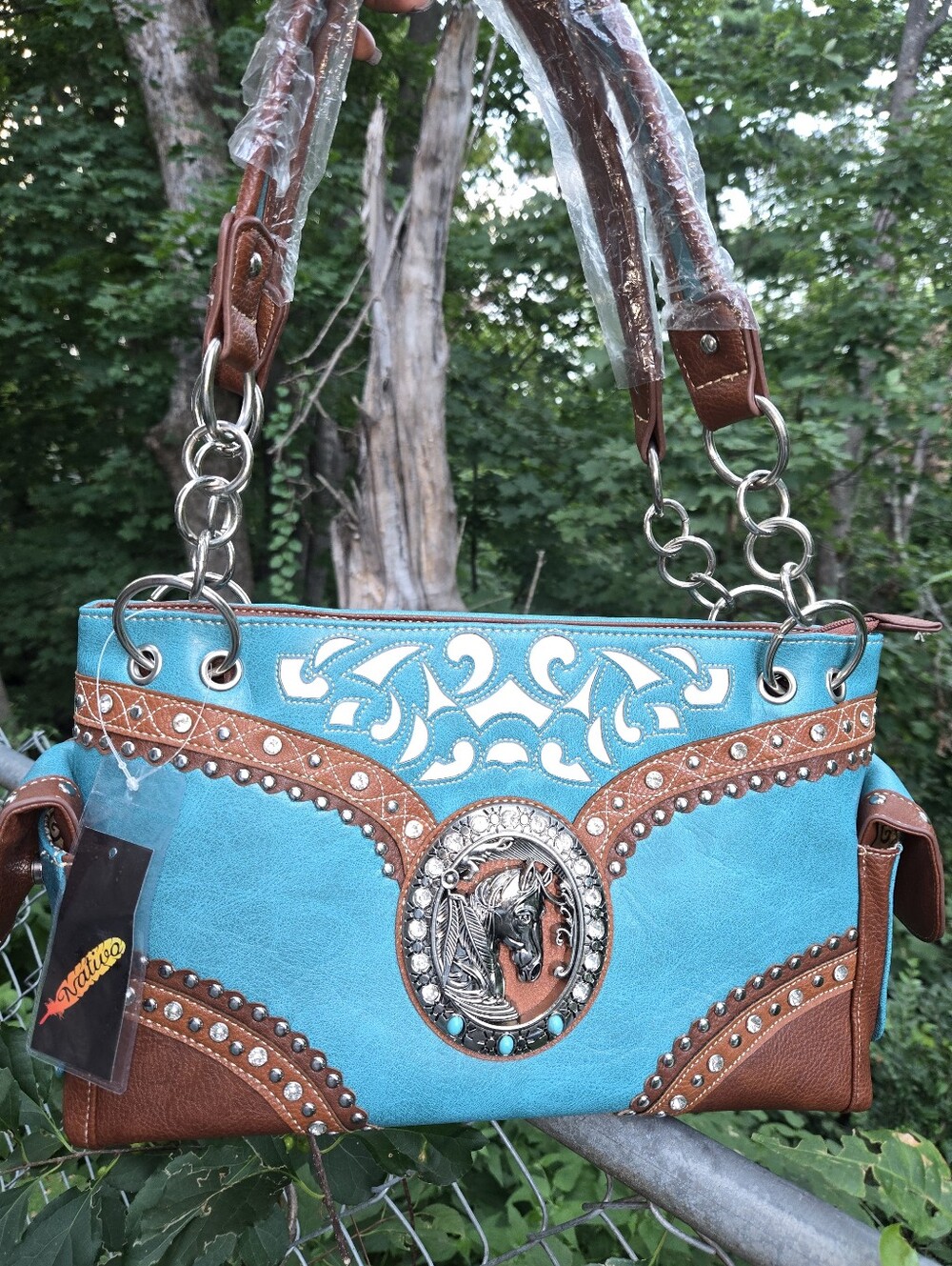 Nativo Western Turquoise & Brown Horse Carry Weapon Shoulder Bag NWT